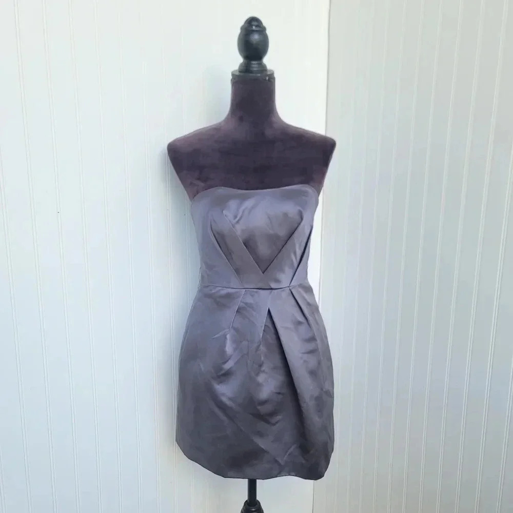 Alfred Angelo Charcoal Gray Strapless Formal Dress Satin Prom Wedding Sz 0